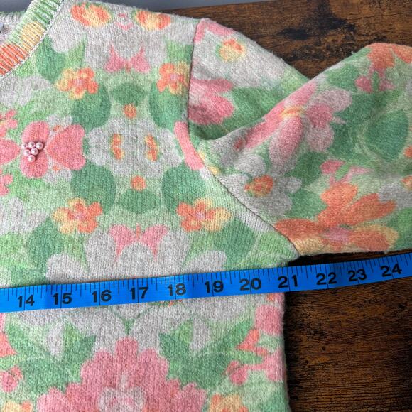 Zara Women's Multicolor Pearl Floral Print Knit Jacquard Cardigan Sweater Medium - Picture 10 of 11